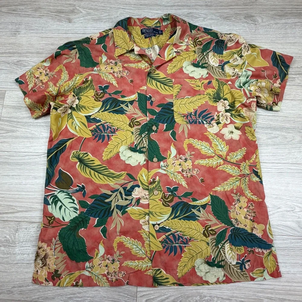 Polo Ralph Lauren Vintage‎ Caldwell Camp Shirt Mens  Tropical Floral Cotton Sz L
